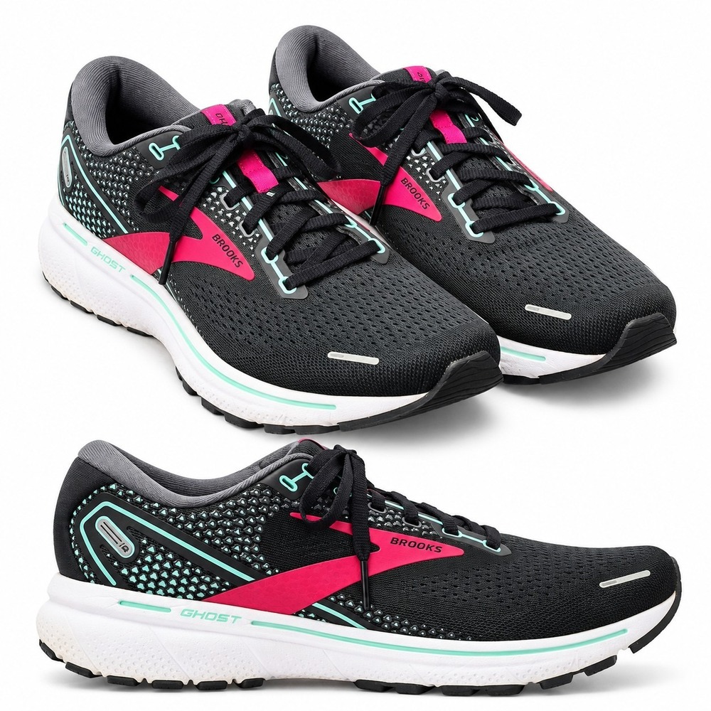 BROOKS Ghost 14 Neutral Road Running Sneaker Womens Sz 10.5 Black/Pink/Yucca GUC